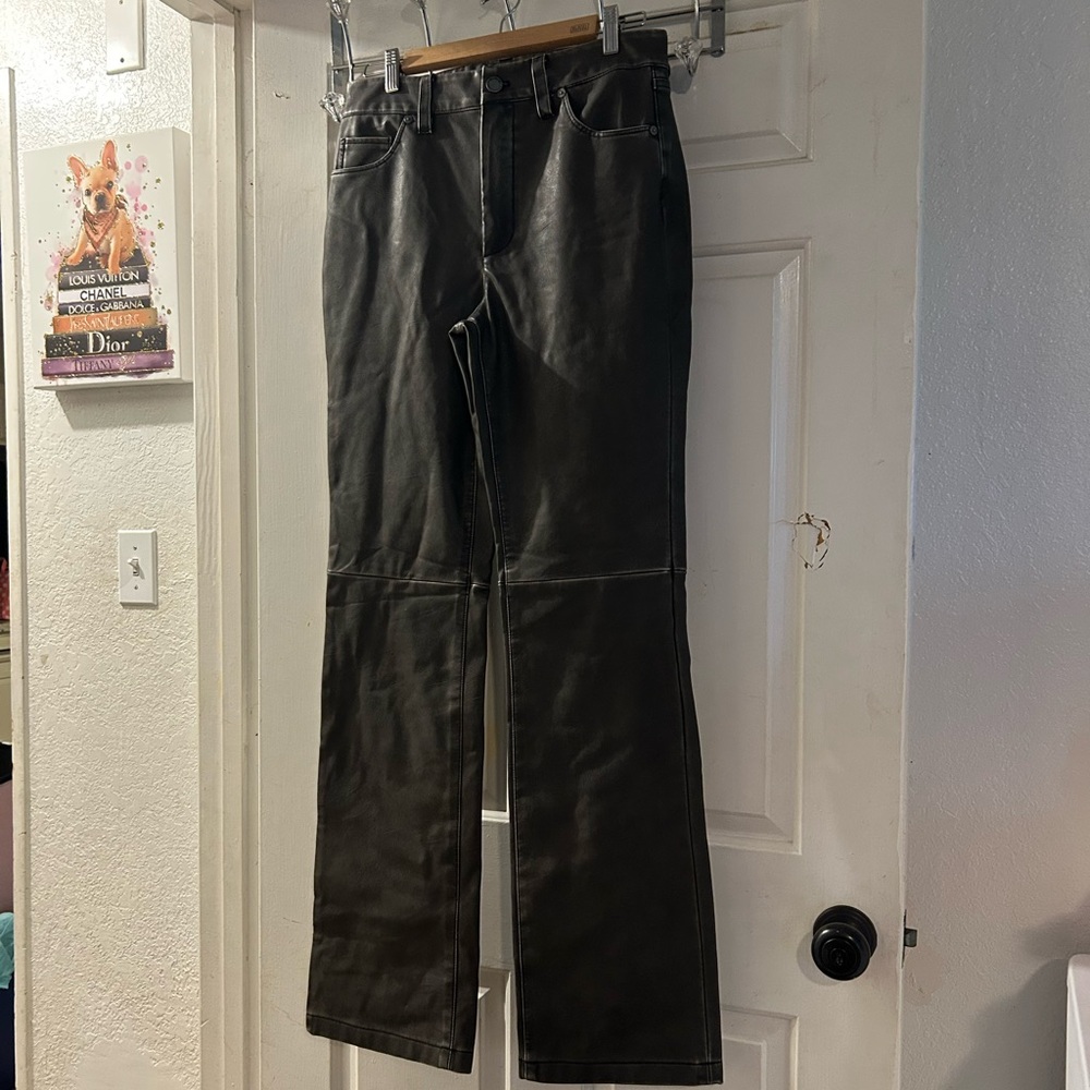 Free People Black Faux Leather Wide Leg Pants